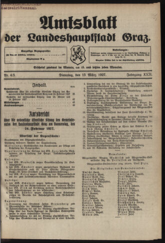 Amtsblatt der landesfürstlichen Hauptstadt Graz 19270315 Seite: 1