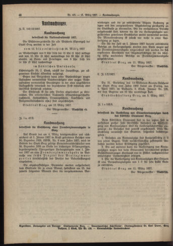 Amtsblatt der landesfürstlichen Hauptstadt Graz 19270315 Seite: 14