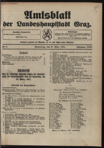 Amtsblatt der landesfürstlichen Hauptstadt Graz 19270331 Seite: 1