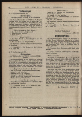 Amtsblatt der landesfürstlichen Hauptstadt Graz 19270430 Seite: 8