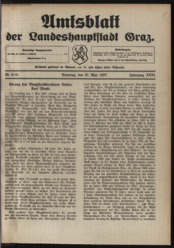 Amtsblatt der landesfürstlichen Hauptstadt Graz 19270531 Seite: 1