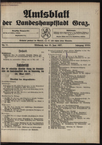 Amtsblatt der landesfürstlichen Hauptstadt Graz 19270615 Seite: 1