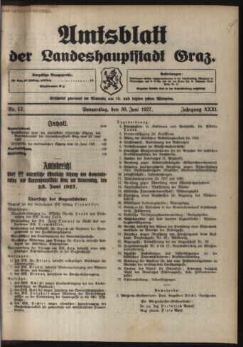 Amtsblatt der landesfürstlichen Hauptstadt Graz 19270630 Seite: 1