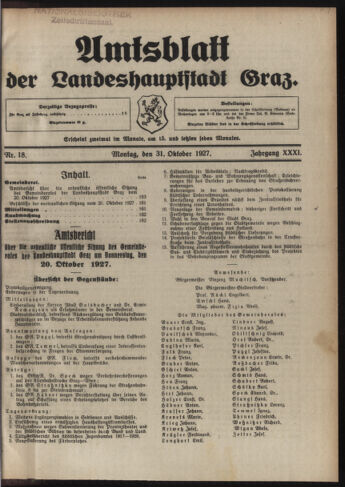 Amtsblatt der landesfürstlichen Hauptstadt Graz 19271031 Seite: 1