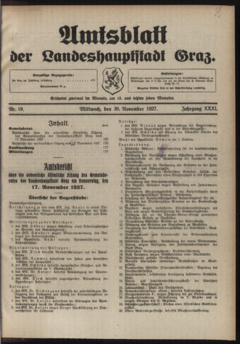 Amtsblatt der landesfürstlichen Hauptstadt Graz 19271130 Seite: 1