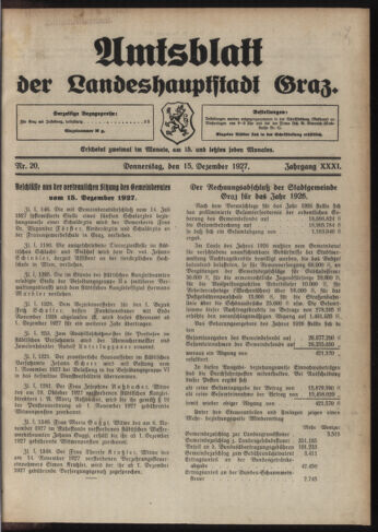 Amtsblatt der landesfürstlichen Hauptstadt Graz 19271215 Seite: 1