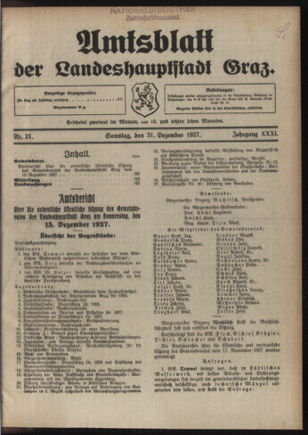 Amtsblatt der landesfürstlichen Hauptstadt Graz 19271231 Seite: 1