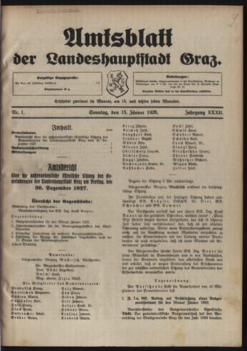 Amtsblatt der landesfürstlichen Hauptstadt Graz 19280115 Seite: 1