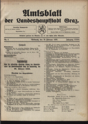 Amtsblatt der landesfürstlichen Hauptstadt Graz 19280229 Seite: 1