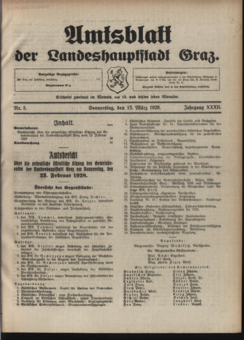 Amtsblatt der landesfürstlichen Hauptstadt Graz 19280315 Seite: 1