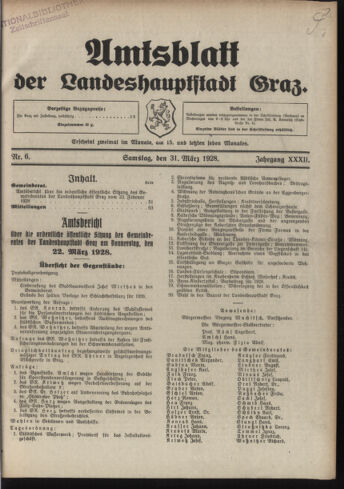 Amtsblatt der landesfürstlichen Hauptstadt Graz 19280331 Seite: 1