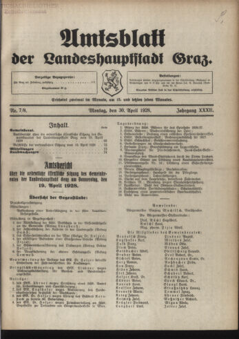 Amtsblatt der landesfürstlichen Hauptstadt Graz 19280430 Seite: 1