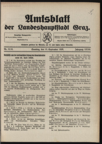 Amtsblatt der landesfürstlichen Hauptstadt Graz 19280915 Seite: 1