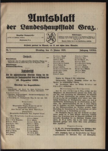 Amtsblatt der landesfürstlichen Hauptstadt Graz 19290115 Seite: 1