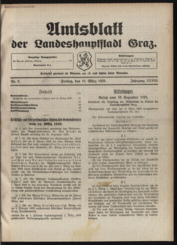 Amtsblatt der landesfürstlichen Hauptstadt Graz 19290315 Seite: 1