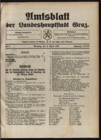 Amtsblatt der landesfürstlichen Hauptstadt Graz 19290402 Seite: 1