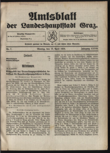 Amtsblatt der landesfürstlichen Hauptstadt Graz 19290415 Seite: 1