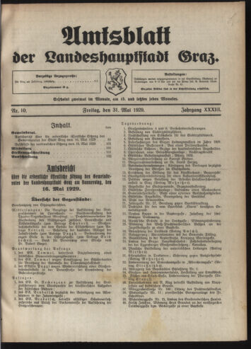 Amtsblatt der landesfürstlichen Hauptstadt Graz 19290531 Seite: 1