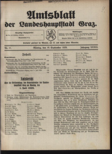 Amtsblatt der landesfürstlichen Hauptstadt Graz 19290916 Seite: 1