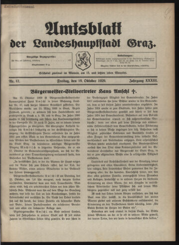 Amtsblatt der landesfürstlichen Hauptstadt Graz 19291018 Seite: 1