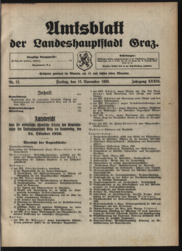 Amtsblatt der landesfürstlichen Hauptstadt Graz 19291115 Seite: 1