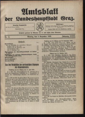 Amtsblatt der landesfürstlichen Hauptstadt Graz 19291202 Seite: 1