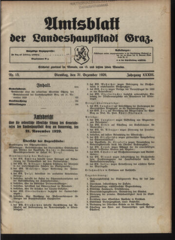 Amtsblatt der landesfürstlichen Hauptstadt Graz 19291231 Seite: 1