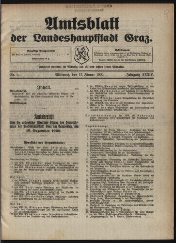 Amtsblatt der landesfürstlichen Hauptstadt Graz 19300115 Seite: 1