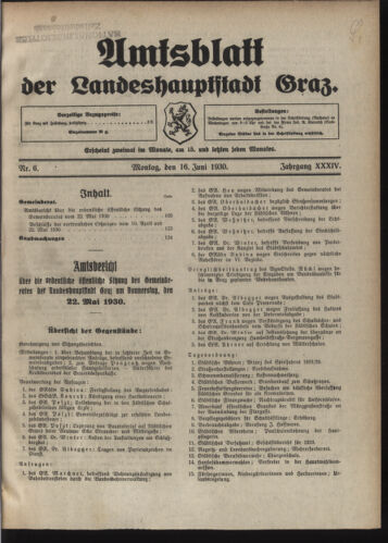 Amtsblatt der landesfürstlichen Hauptstadt Graz 19300616 Seite: 1