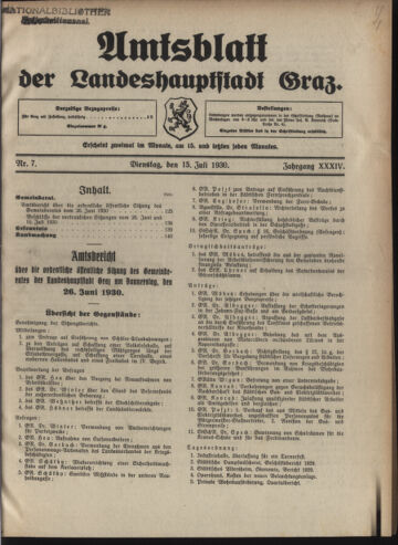 Amtsblatt der landesfürstlichen Hauptstadt Graz 19300715 Seite: 1