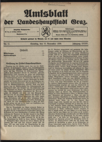 Amtsblatt der landesfürstlichen Hauptstadt Graz 19301115 Seite: 1