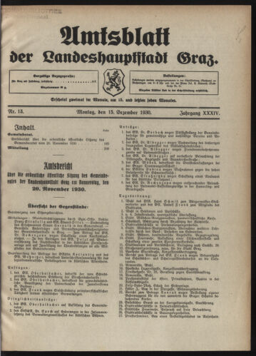 Amtsblatt der landesfürstlichen Hauptstadt Graz 19301215 Seite: 1