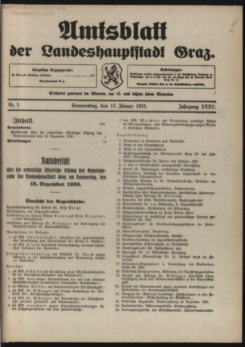 Amtsblatt der landesfürstlichen Hauptstadt Graz 19310115 Seite: 1