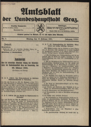 Amtsblatt der landesfürstlichen Hauptstadt Graz 19310216 Seite: 1