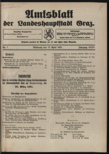 Amtsblatt der landesfürstlichen Hauptstadt Graz 19310415 Seite: 1