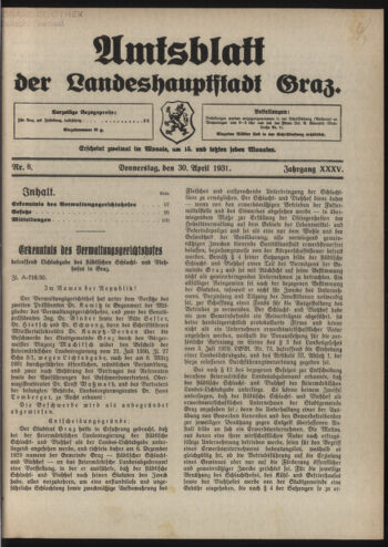 Amtsblatt der landesfürstlichen Hauptstadt Graz 19310430 Seite: 1