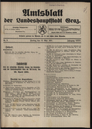 Amtsblatt der landesfürstlichen Hauptstadt Graz 19310515 Seite: 1