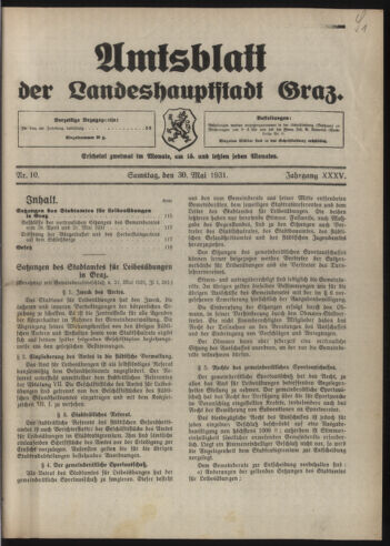 Amtsblatt der landesfürstlichen Hauptstadt Graz 19310530 Seite: 1