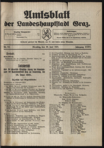 Amtsblatt der landesfürstlichen Hauptstadt Graz 19310630 Seite: 1