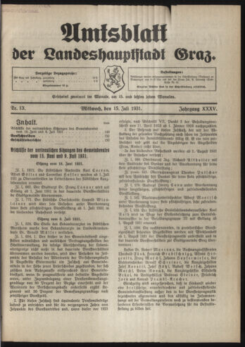 Amtsblatt der landesfürstlichen Hauptstadt Graz 19310715 Seite: 1