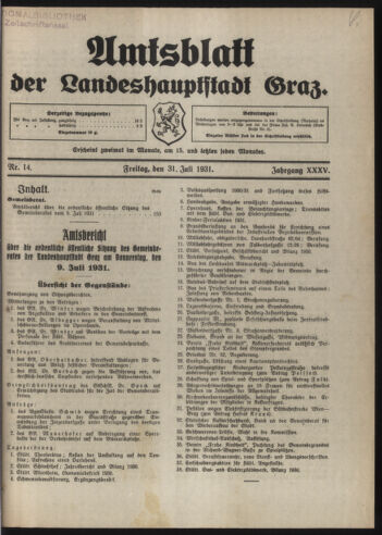 Amtsblatt der landesfürstlichen Hauptstadt Graz 19310731 Seite: 1