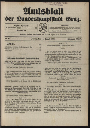 Amtsblatt der landesfürstlichen Hauptstadt Graz 19310814 Seite: 1