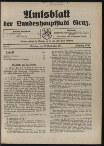 Amtsblatt der landesfürstlichen Hauptstadt Graz 19310915 Seite: 1