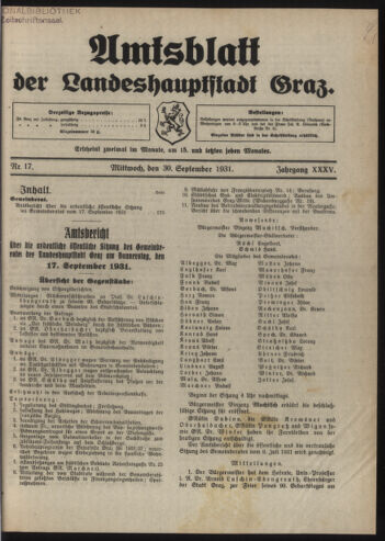 Amtsblatt der landesfürstlichen Hauptstadt Graz 19310930 Seite: 1