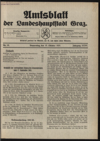 Amtsblatt der landesfürstlichen Hauptstadt Graz 19311015 Seite: 1