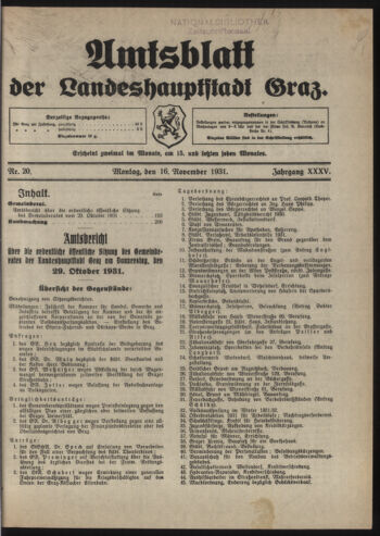 Amtsblatt der landesfürstlichen Hauptstadt Graz 19311116 Seite: 1