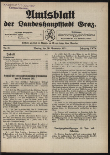 Amtsblatt der landesfürstlichen Hauptstadt Graz 19311130 Seite: 1