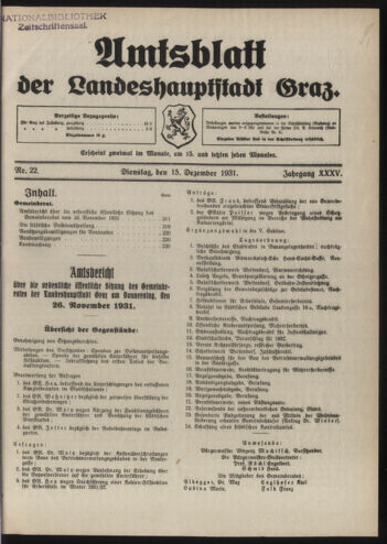 Amtsblatt der landesfürstlichen Hauptstadt Graz 19311215 Seite: 1