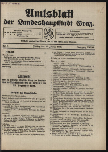 Amtsblatt der landesfürstlichen Hauptstadt Graz 19320115 Seite: 1