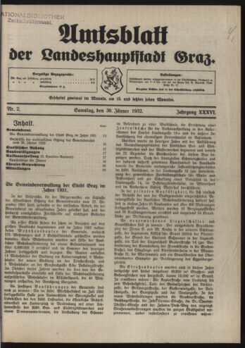 Amtsblatt der landesfürstlichen Hauptstadt Graz 19320130 Seite: 1